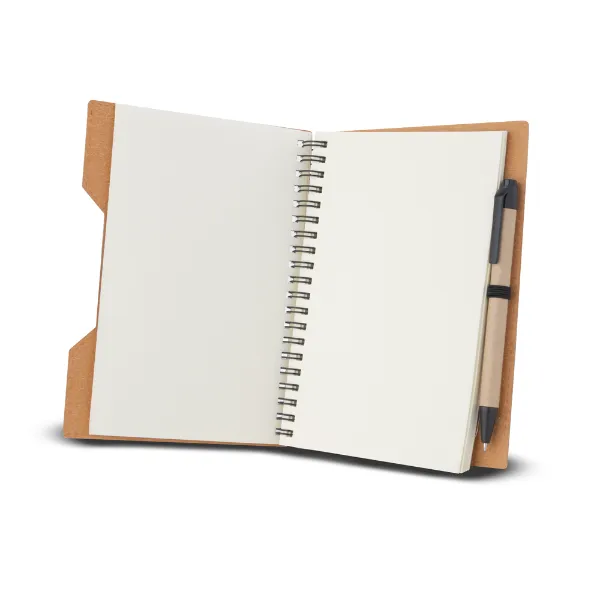 Caderno personalizado com capa em papelão reciclado e caneta Caderno personalizado com capa em papelão reciclado e caneta